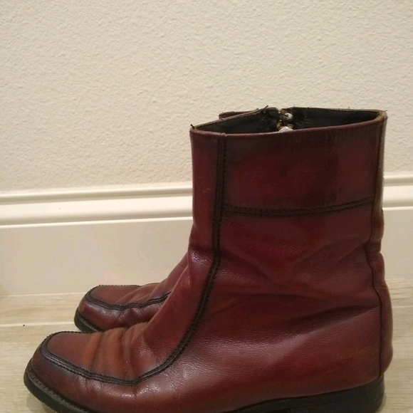 Vintage Men\'s Brown Cognac Leather Ankle Boots Side Zipper Size 8 main image 5